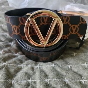 *Authentic*Mario Valentino Black Belt with Gold V Logo Buckle